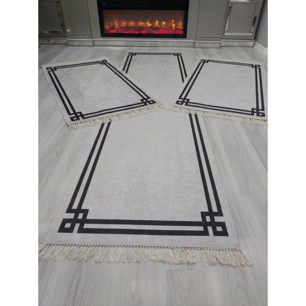 Allgelsin Yatak Odası Halısı Seti 3 'lü Yatak Odası Halı Takımı 2 Adet 80X150 1 Adet 80X300 cm Halı Seti  - ​80 x 150 cm - Gri - Siyah Salon Halısı Fiyatı