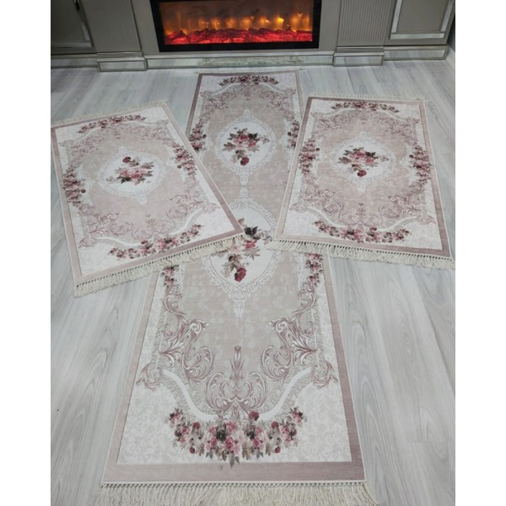 Allgelsin Yatak Odası Halısı Seti 3 'lü Yatak Odası Halı Takımı 2 Adet 80X150 1 Adet 80X300 cm Halı Seti  - ​80 x 150 cm - Gül Kurusu Salon Halısı Fiyatı