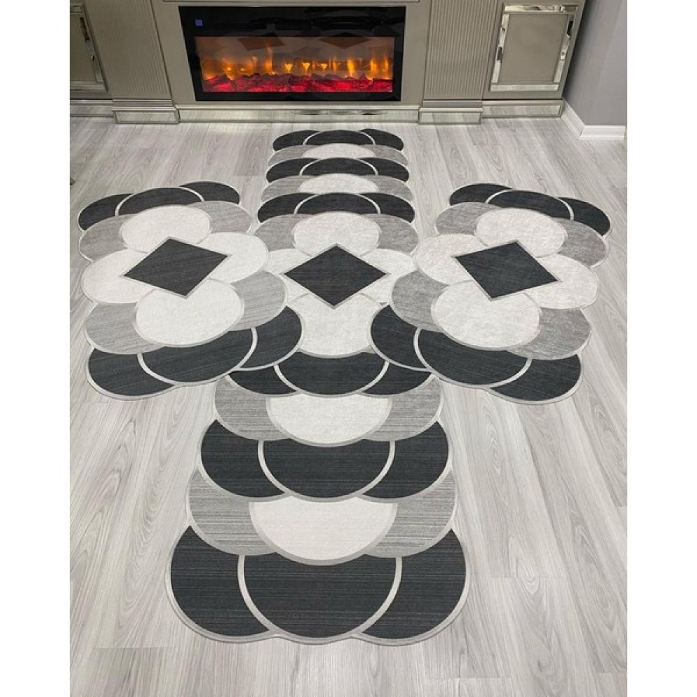 Allgelsin Yatak Odası Halısı Seti 3 'lü Yatak Odası Halı Takımı 2 Adet 80X150 1 Adet 80X300 cm Halı Seti  - ​80 x 150 cm - Siyah - Gri Salon Halısı Fiyatı