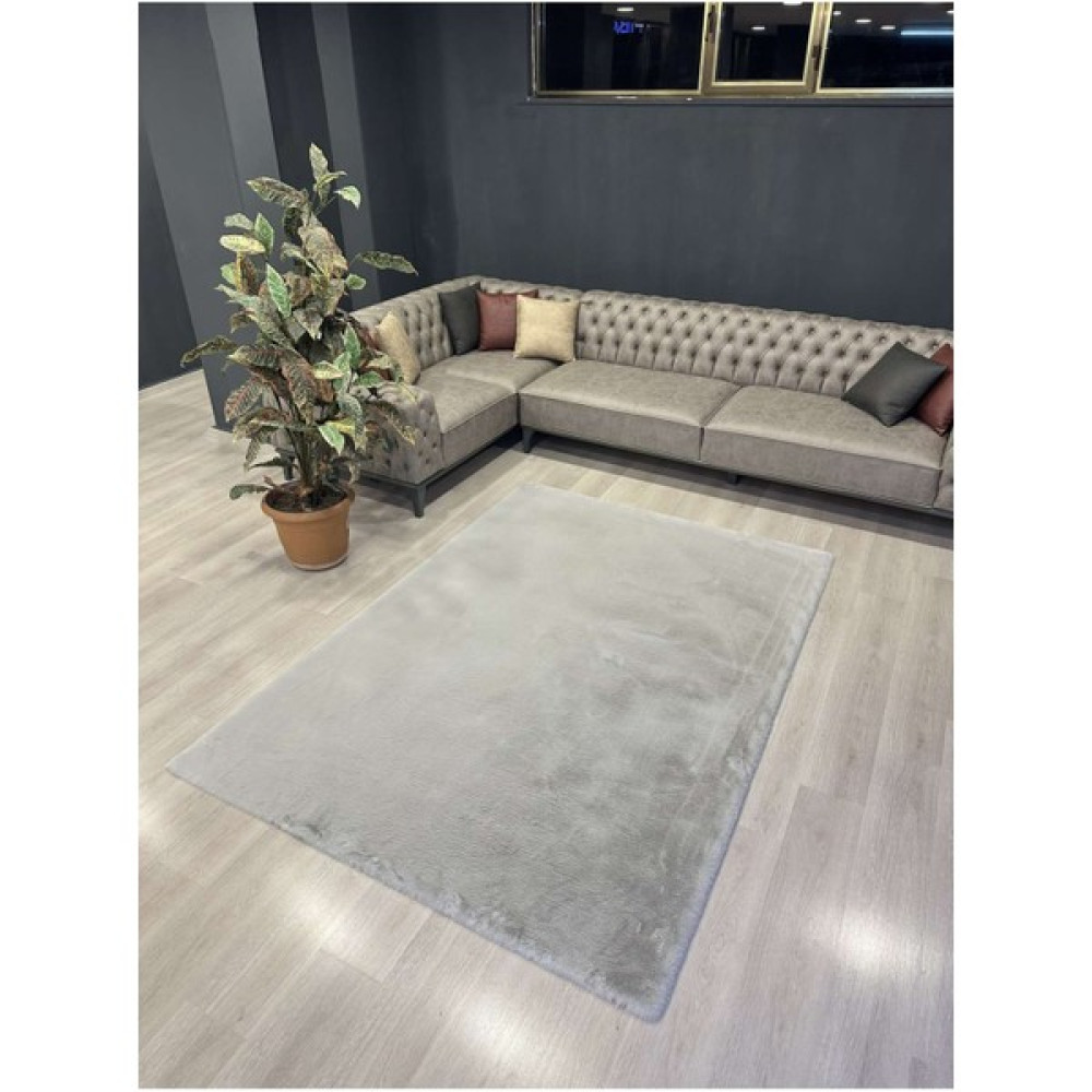 Allstar Carpet Modern Tavşan Tüyü Yumuşacık Tüy Dökmez Peluş Halı Gri - 80 x 100 cm Salon Halısı Fiyatı