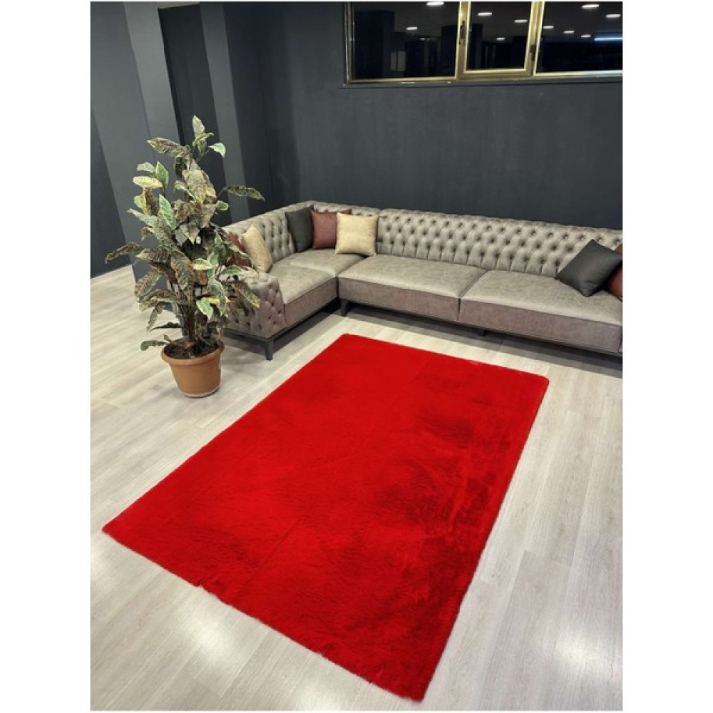 Allstar Carpet Modern Tavşan Tüyü Yumuşacık Tüy Dökmez Peluş Halı Kırmızı - 80 x 100 cm Salon Halısı Fiyatı