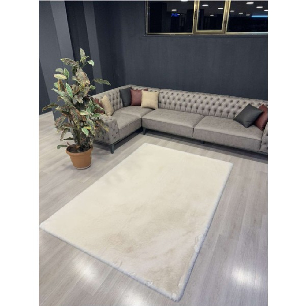 Allstar Carpet Modern Tavşan Tüyü Yumuşacık Tüy Dökmez Peluş Halı Krem - 80 x 200 cm Salon Halısı Fiyatı