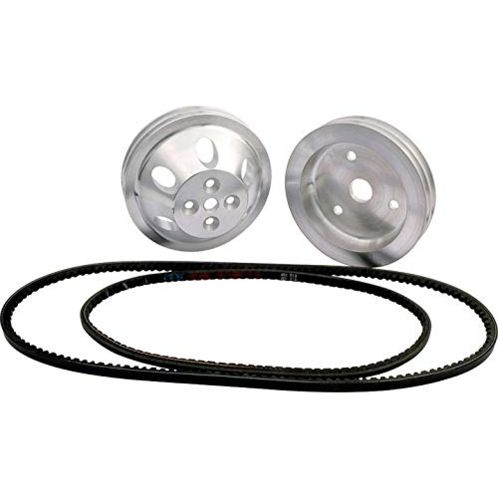 Allstar Performance ALL31080 1:1 Ratio Double Groove Aluminum Pulley Kit for Small Block Chevy Short Water Pump and Block Mounted Power Steering Pump
