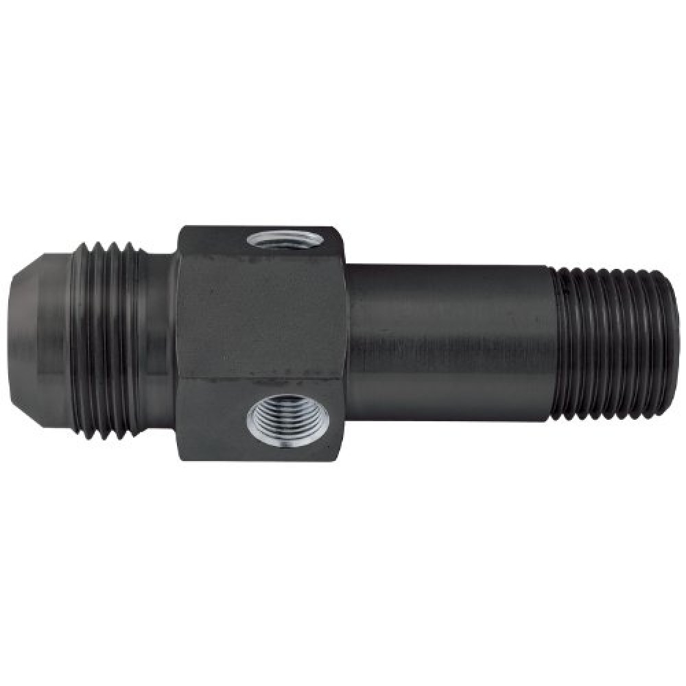 Allstar Performance ALL90045 Black Anodized Aluminum 1/2" Length 12AN Male to 1/2 NPT Male 3- Ported Oil Inlet Fitting with 1/8 NPT Port