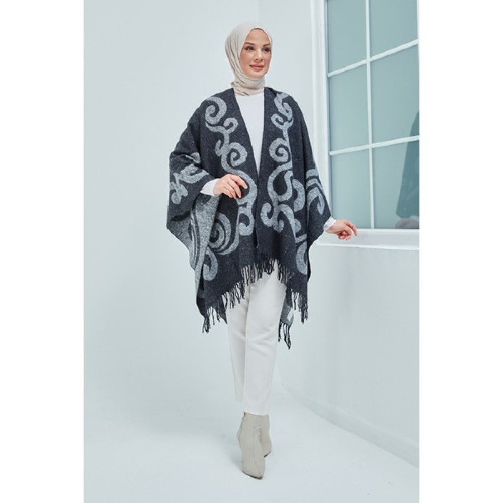 ALLURİNG Kadın Çift Taraflı Saçaklı Omuz Şalı Panço-Desen-04 Panço Fiyatı