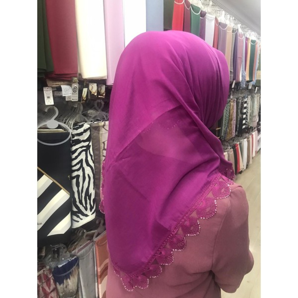 ALLURİNG Koyu Lila Dört Kenarı Taşlı Iğne Oyalı Yazmalar Eşarp Fiyatı