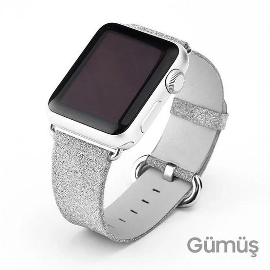 Ally Apple Watch 1,2,3, 38 mm Deri İnce Sim İşlemeli Kordon Kayış