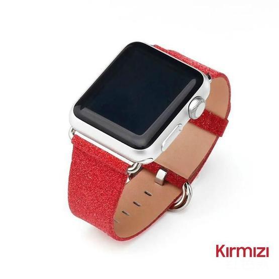 Ally Apple Watch 1,2,3, 38 mm Deri İnce Sim İşlemeli Kordon Kayış