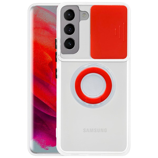 Ally Sm Galaxy S22 Plus Kılıf Sürgülü Kamera Lens Korumalı Yüzük Standlı Silikon Kılıf - Kırmızı Diğer Fiyatı