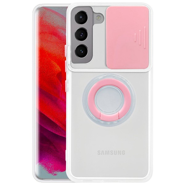 Ally Sm Galaxy S22 Plus Kılıf Sürgülü Kamera Lens Korumalı Yüzük Standlı Silikon Kılıf - Pembe Diğer Fiyatı