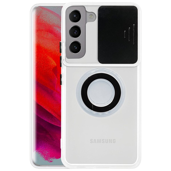 Ally Sm Galaxy S22 Plus Kılıf Sürgülü Kamera Lens Korumalı Yüzük Standlı Silikon Kılıf - Siyah Diğer Fiyatı