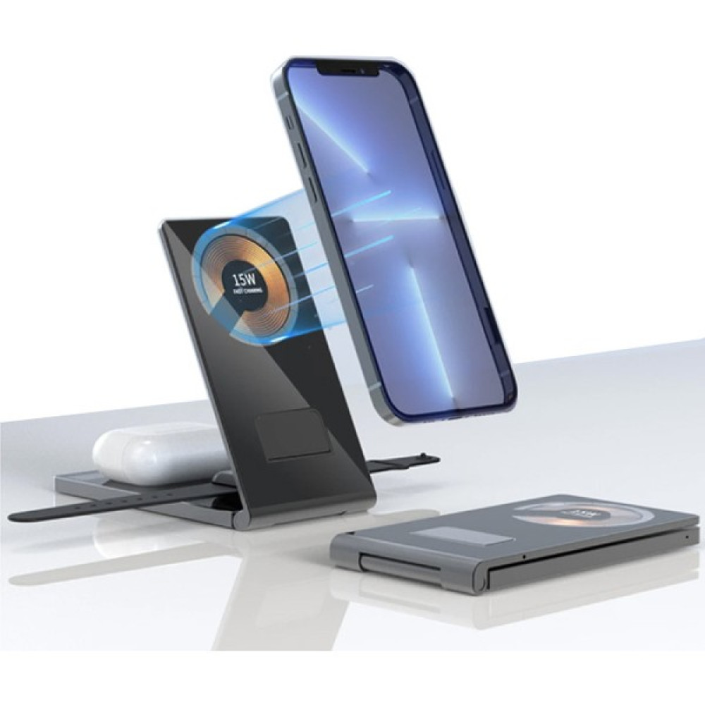 Ally T05 15W 4in1 iPhone Magsafe Apple Watch + Airpods Kablosuz Hızlı Şarj Standı AL-36419 - Siyah Cep Telefonu Şarj Cihazı Fiyatı