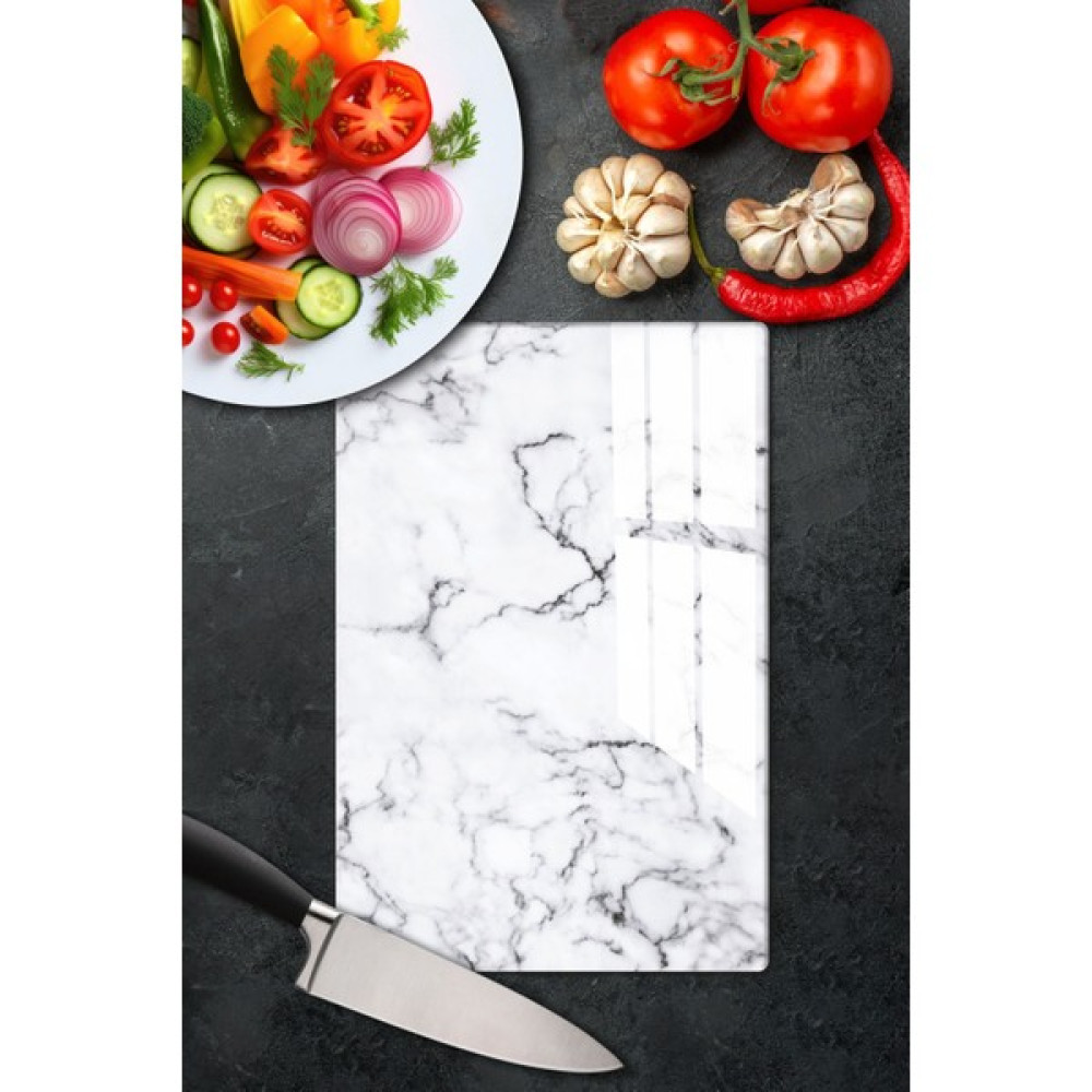 ALM Home 1 Parça Kesim Panosu White Marble Cam Beyaz 20 x 30 Kesme Tahtaları / Kesim Tablaları Fiyatı