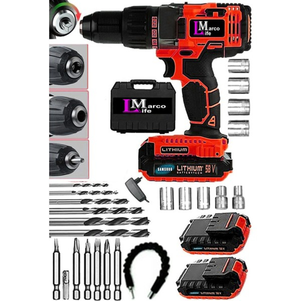 Alman Technology Fast Series 58 V 8 Ah Samsung Çift Akülü Seri Vidalama Matkap + Yardımcı Set Oto Boyaları Fiyatı
