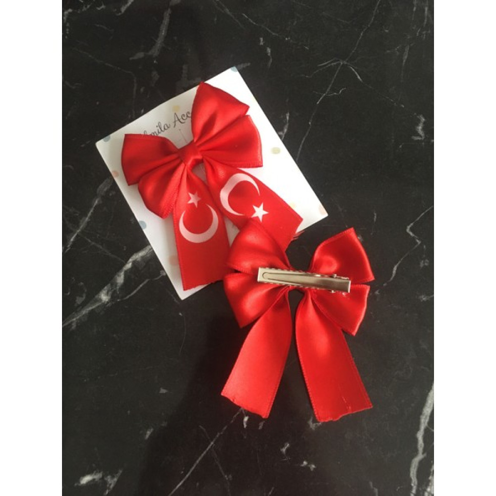 Almila Accesory 23 Nisan 29 Ekim Özel Kırmızı Fiyonklu Türk Bayraklı Klips Toka Toka, Taç & Saç Bandı Fiyatı