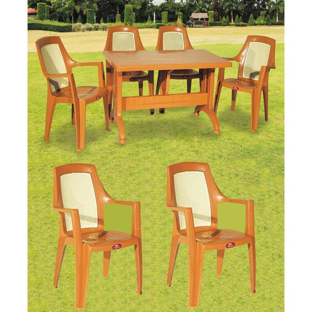 Almina 80X140CM Diamond Katlanır Ayaklı 6 Kişilik Bahçe Balkon Teras Masa Takımı Badem Renk - Teak - 80X140 Bahçe Mobilyası Takımı Fiyatı