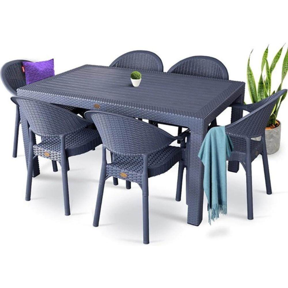 Almina Bambu Pro 90X150CM Rattan Bahçe Balkon Masa Takımı 6 Kişilik Camsız Set Petromavi - Özel Renk - Renkli Bahçe Mobilyası Takımı Fiyatı