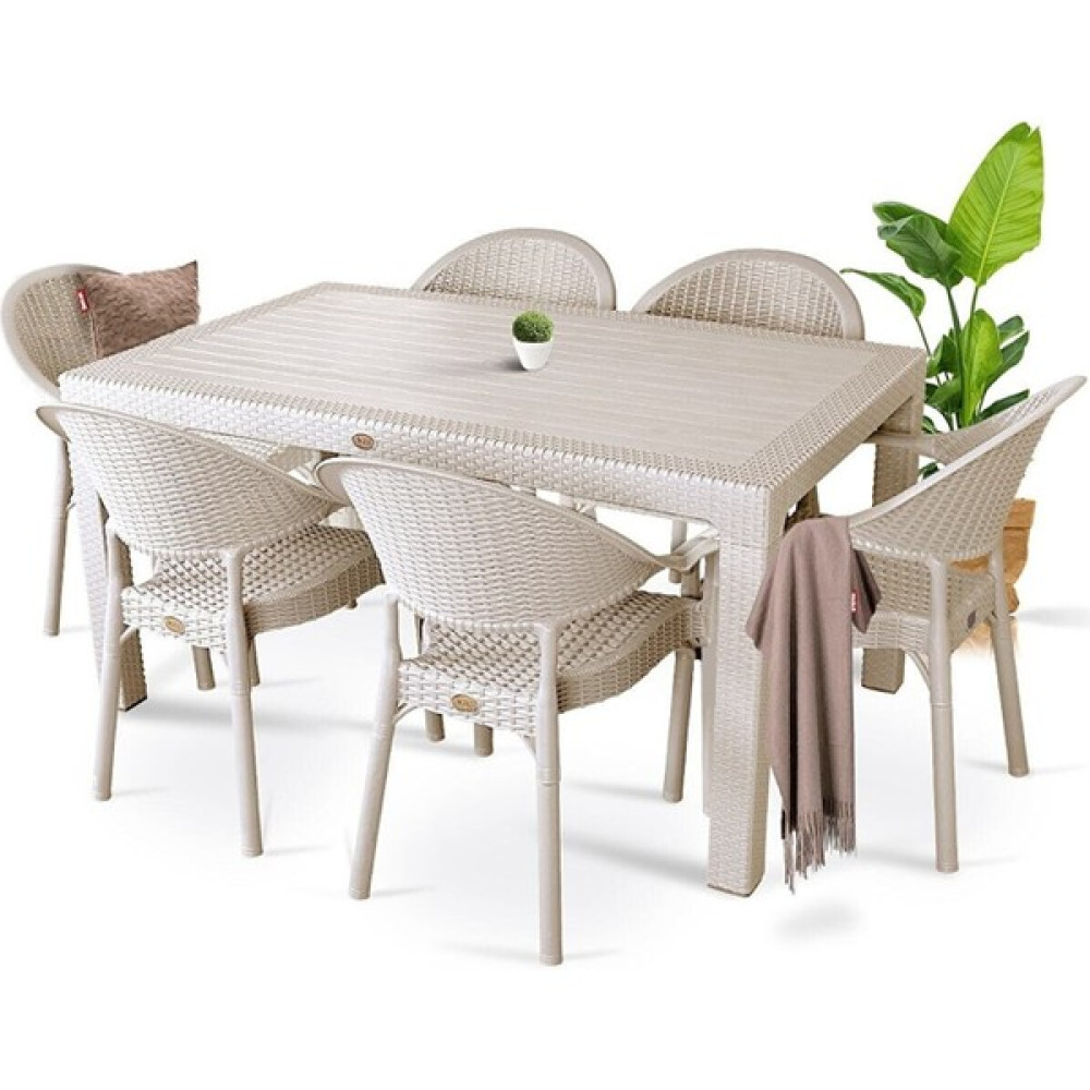Almina Bambu Pro Rattan Camsız 80X140 Masa Bambu 6 Adet Sandalye Masa Takımı Bahçe Balkon Teras Masa Seti - Renkli Bahçe Mobilyası Takımı Fiyatı