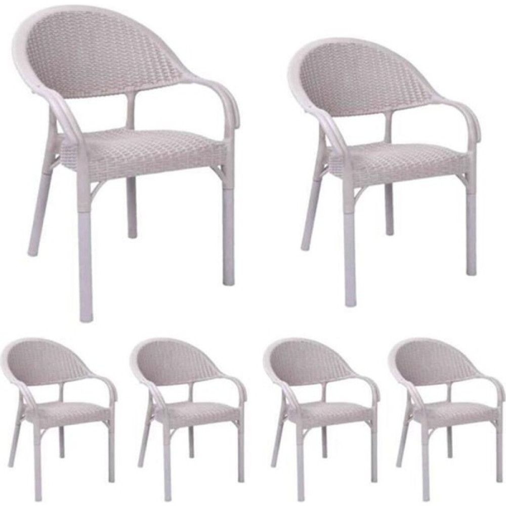 Almina Bambu Rattan Sandalye Kollu Koltuk Dayanıklı Bahçe Balkon ve Teras Sandalyesi Krem 6 Adet - Renkli Bahçe Sandalyesi Fiyatı