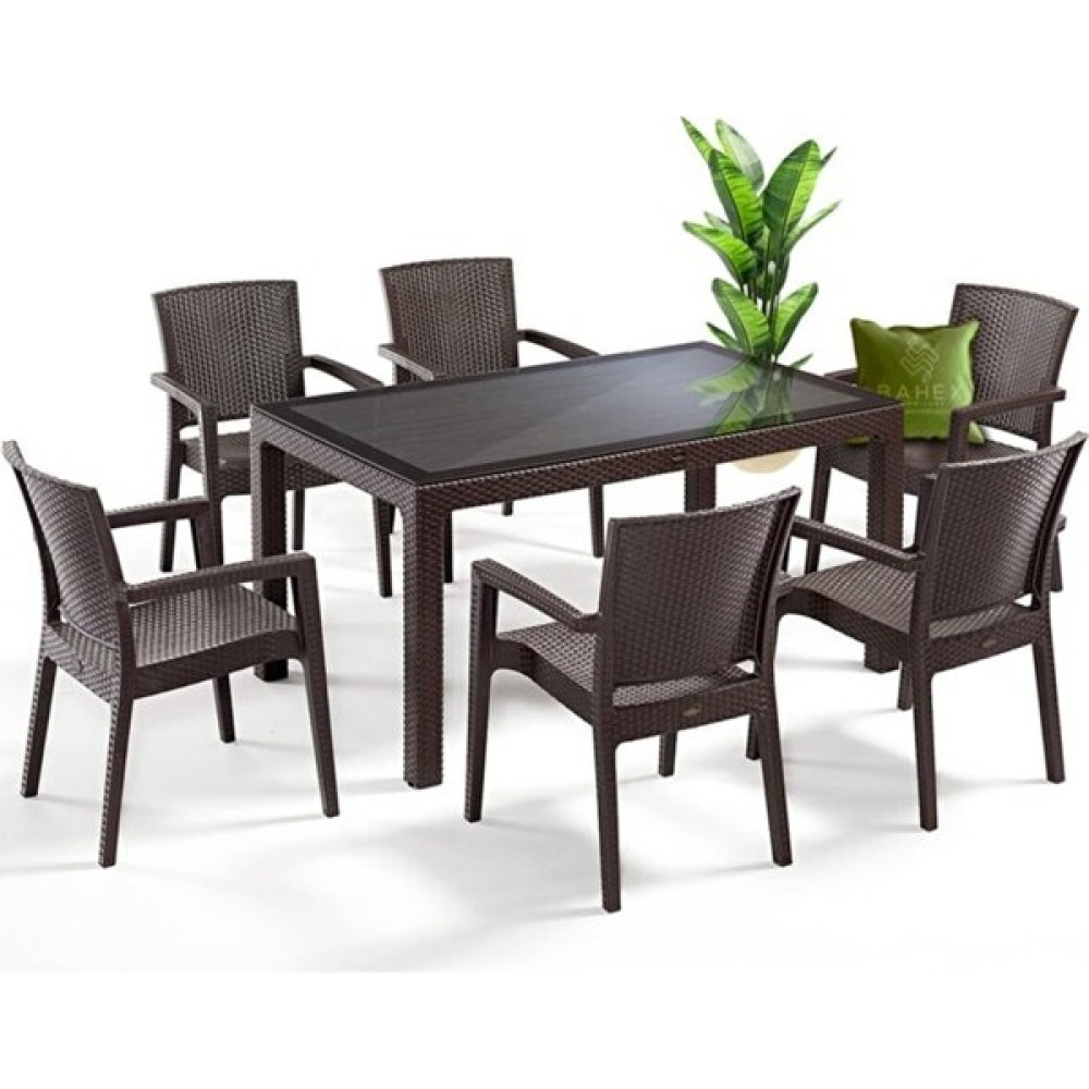 Almina Liverno 6 Kişilik 90 x 150 cm Camlı Rattan Bahçe Balkon Masa Takımı - Renkli Bahçe Mobilyası Takımı Fiyatı