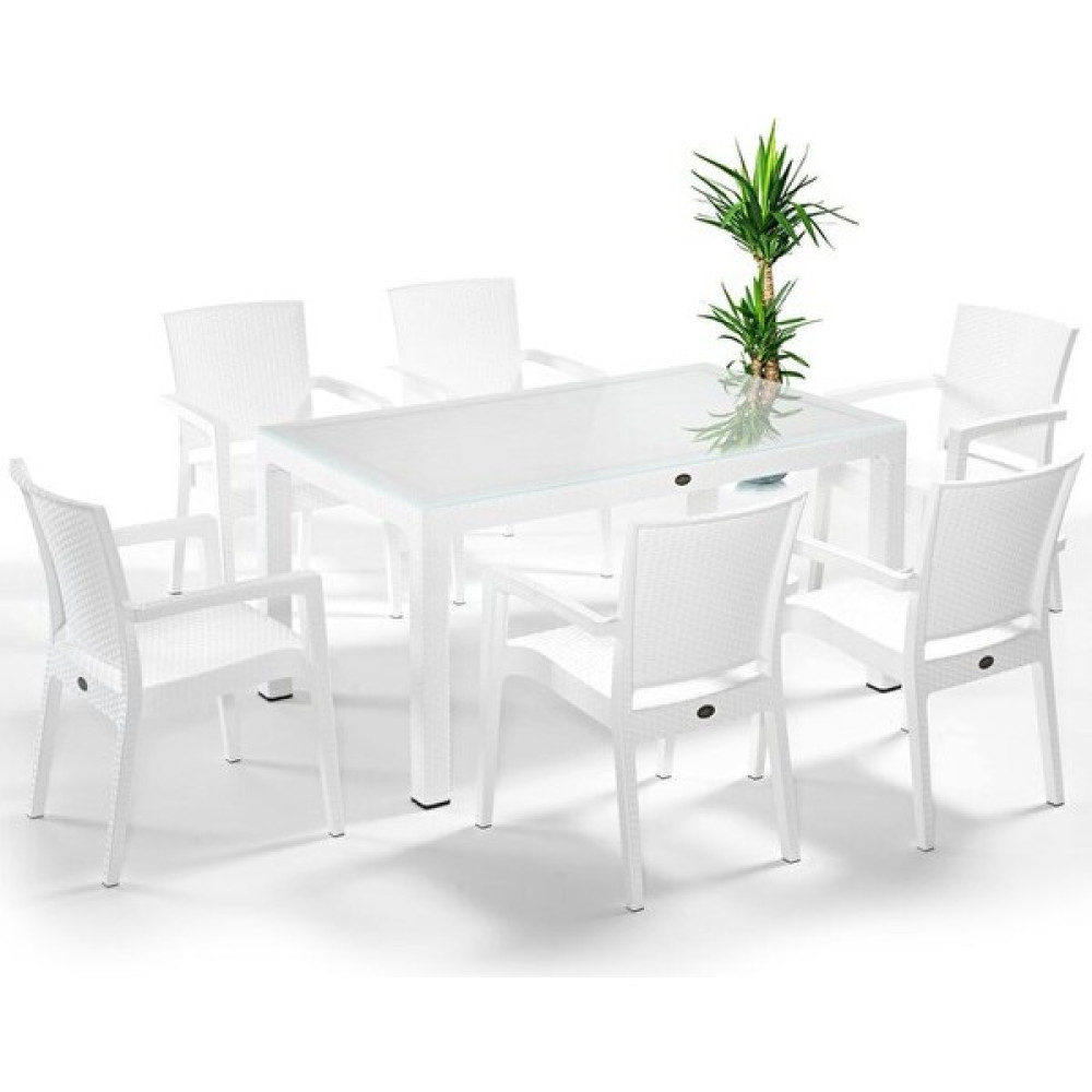 Almina Liverno V2 6 Kişilik 90X150CM Camlı Rattan Bahçe Balkon Masa Takımı Yeni Üretim Bahçe Mobilyası - Renkli Bahçe Mobilyası Takımı Fiyatı