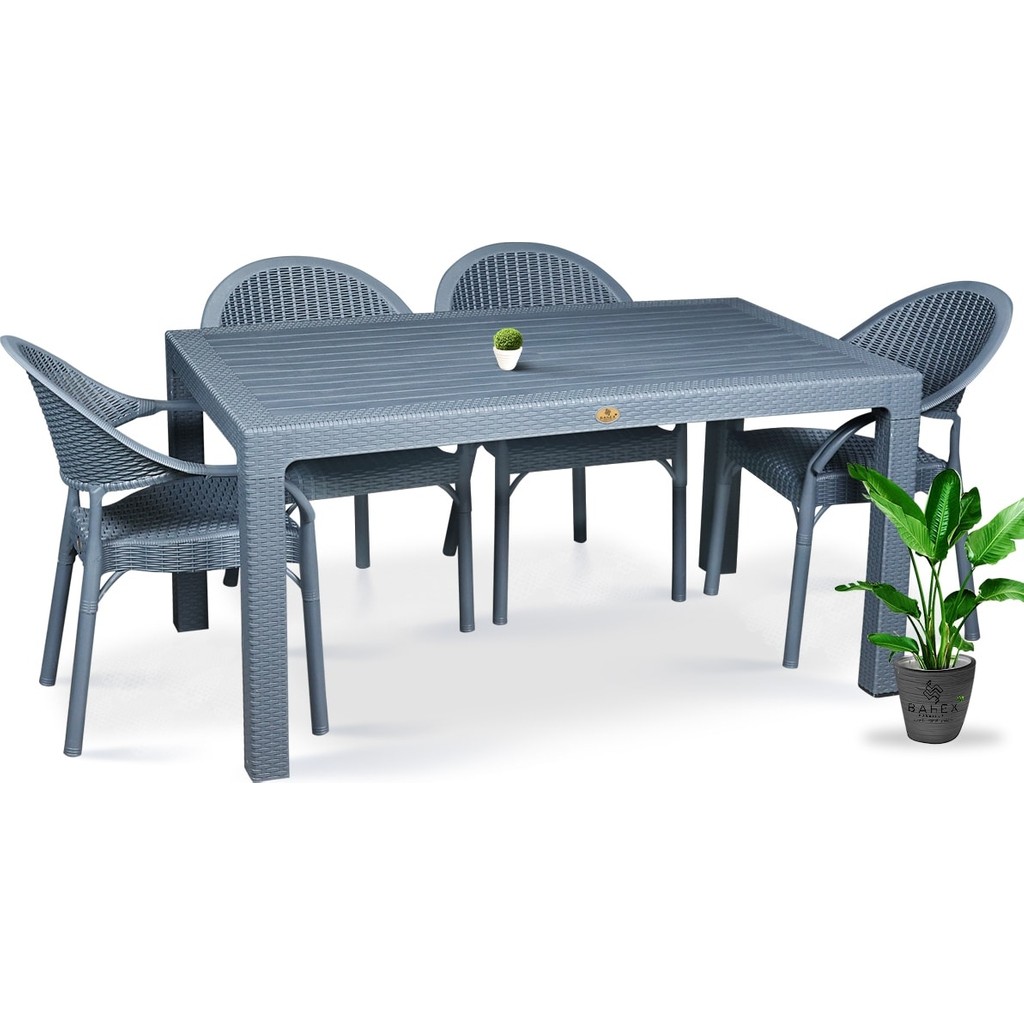 Almina Rattan Masa Takımı 80x140 Camsız Masa 4 Kişilik Rattan Sandalye Seti Bahçe Balkon Teras Takımı - Dikdörtgen - 1 Diğer Fiyatı