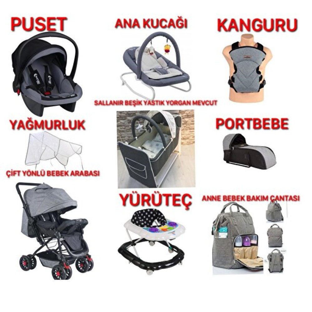 Almira Kids Çift Yön Bebek Arabası Portbebe Kanguru Sallanır Beşik Puset 9 Parça Set Bebek Arabası ve Pusetler Fiyatı