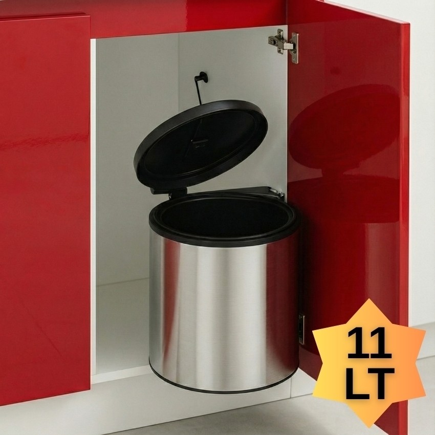 ALMITAL Cassone DOLAP İÇİ KROM METAL LUKS ÇÖP KOVASI 11 LT , OTOMATİK AÇILIR KAPAKLI Diğer Fiyatı