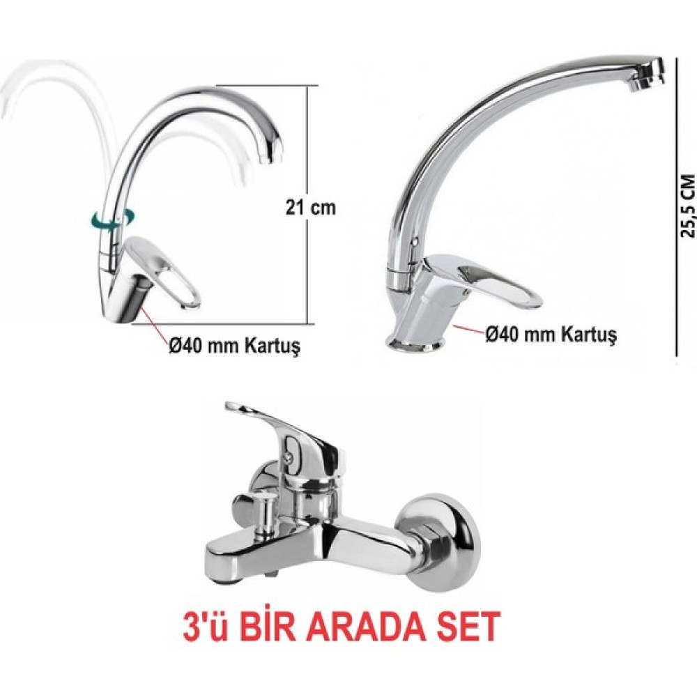 Almital Mobilya Aksesuarlari Rubınettı 3 Adet Krom Batarya Seti, Evye, Lavabo Banyo - 3 LÜ BATARYA SETİ Oto Boyaları Fiyatı