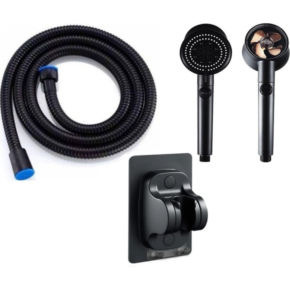 Almital Mobilya Aksesuarlari Settı Docıa 3'lü Set, Siyah 5 Fonksiyonlu Turbo Fan Pervaneli Duş Başlığı, 1.5 Mt. Spiral Hortum, Yapışkanlı Duş Başlı... Duş Başlığı Fiyatı