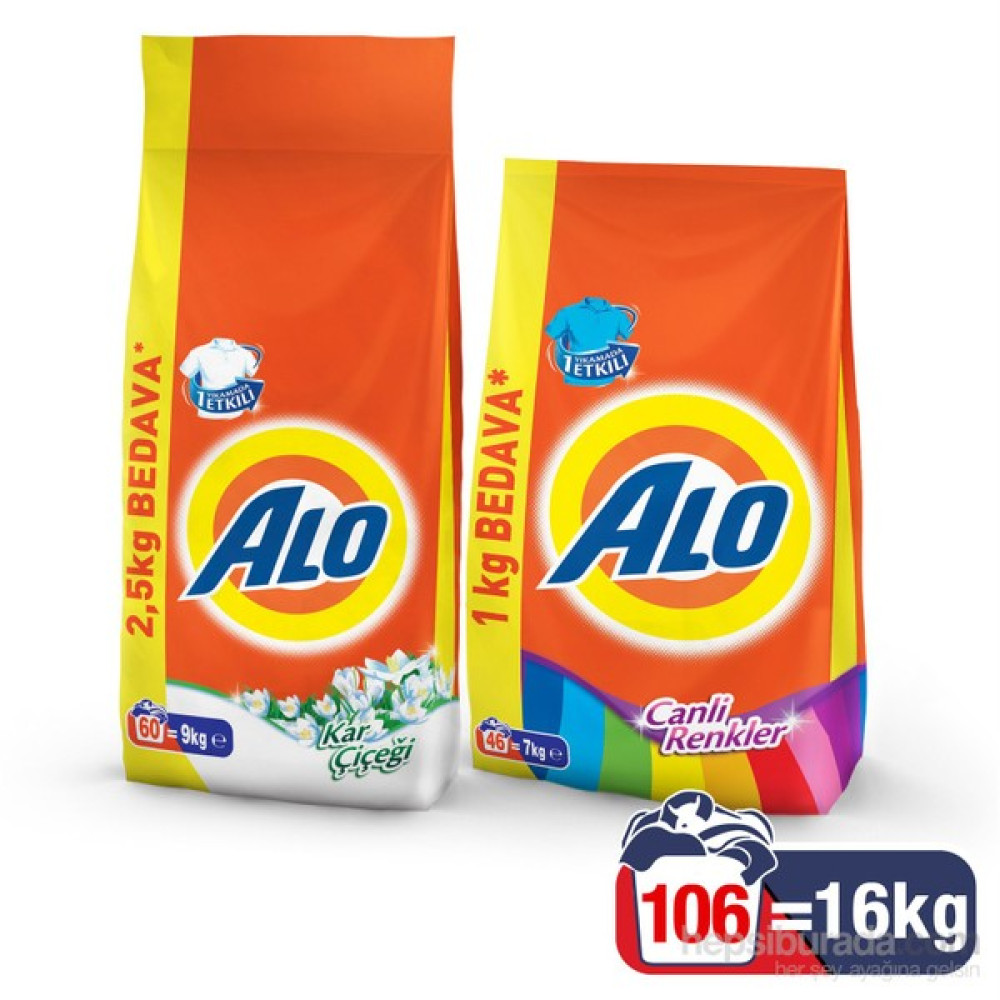 Alo 9 kg Kar Çiçeği + 7 kg Canlı Renkler Paket kk - 16 kg Çamaşır Deterjanı Fiyatı