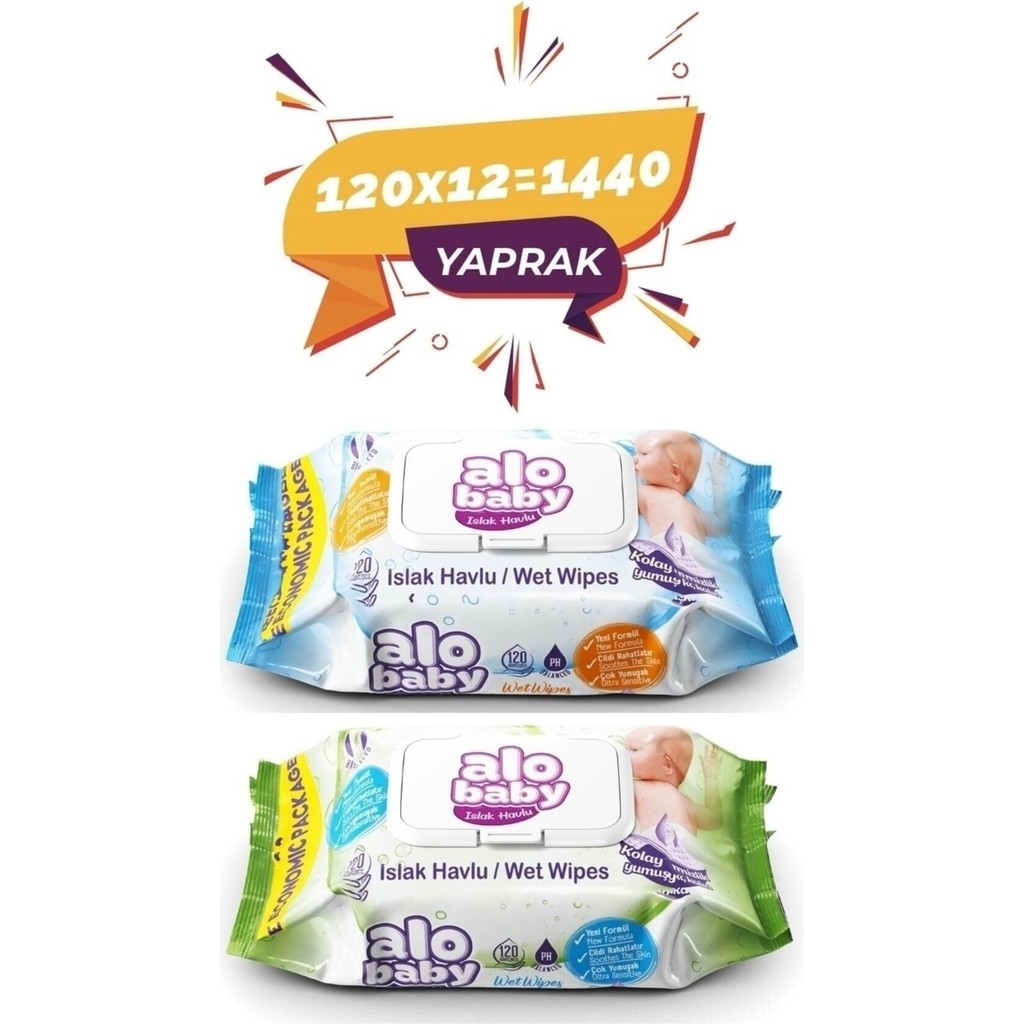 Alo Baby Ekopack Islak Havlu 120'li - 12 x 120'li - 1440 Yaprak Hassas Temizlik ve Koku El / Yüz Havlusu Fiyatı