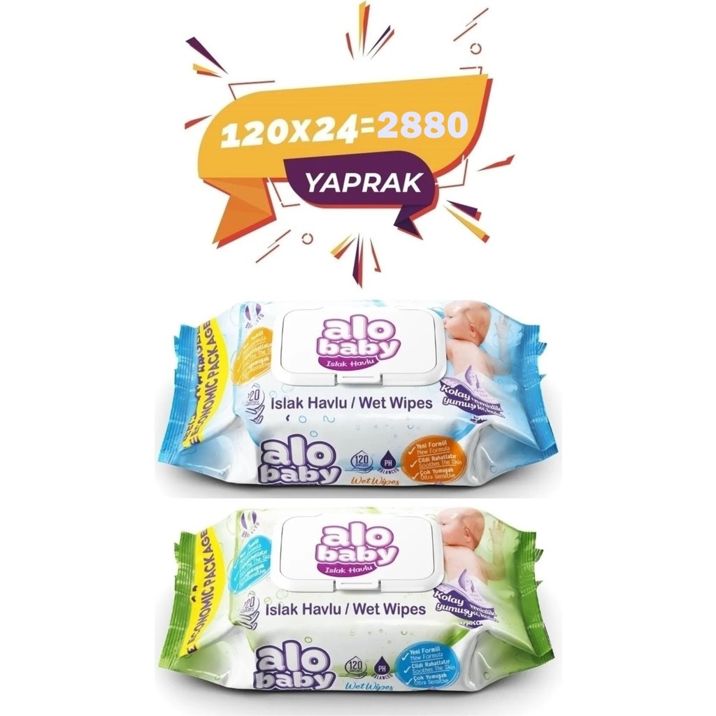 Alo Baby Ekopack Islak Havlu 120LI 2880 Yaprak Cilt Dostu Hassas Temizlik İçin Özel Formül El / Yüz Havlusu Fiyatı