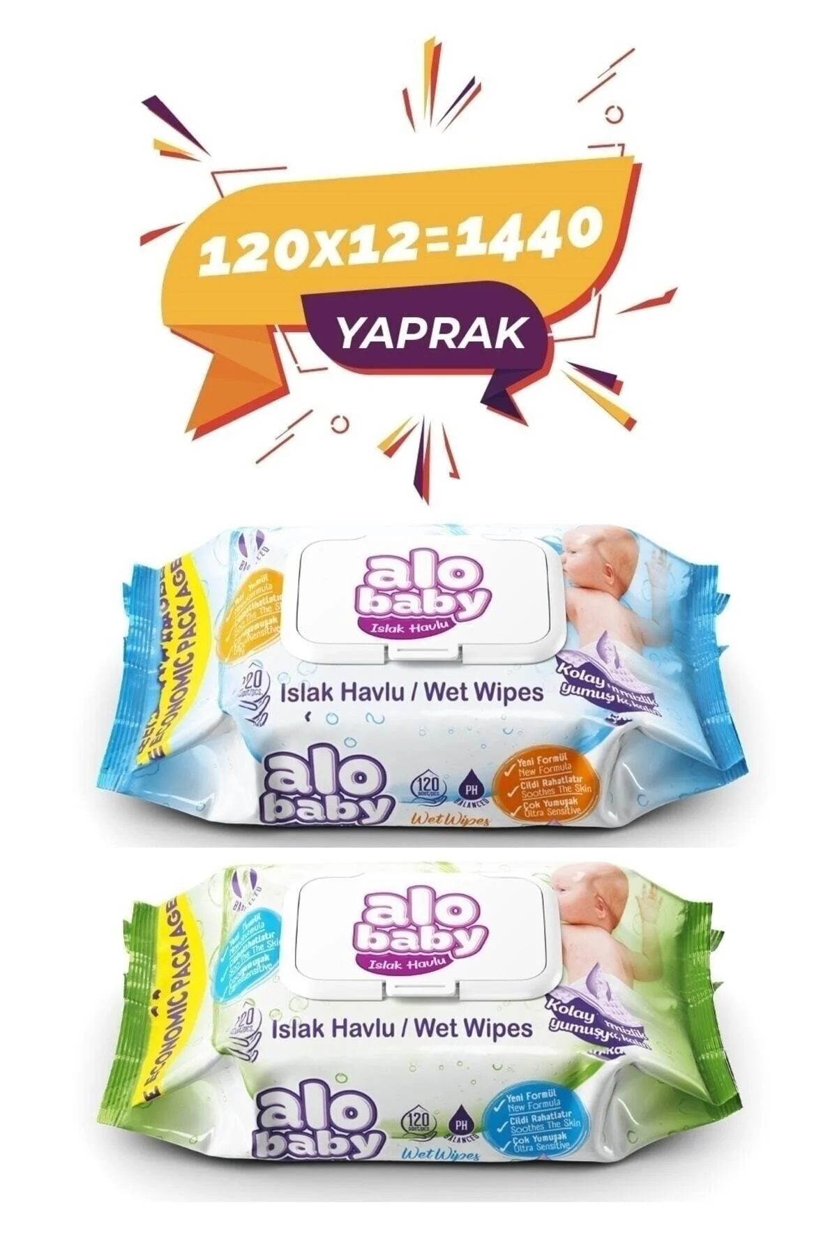 Alobaby Ekopack Islak Havlu 120li - 12 X 120li - 1440 Adet" Bebek Mendil-Islak Mendil Fiyatı