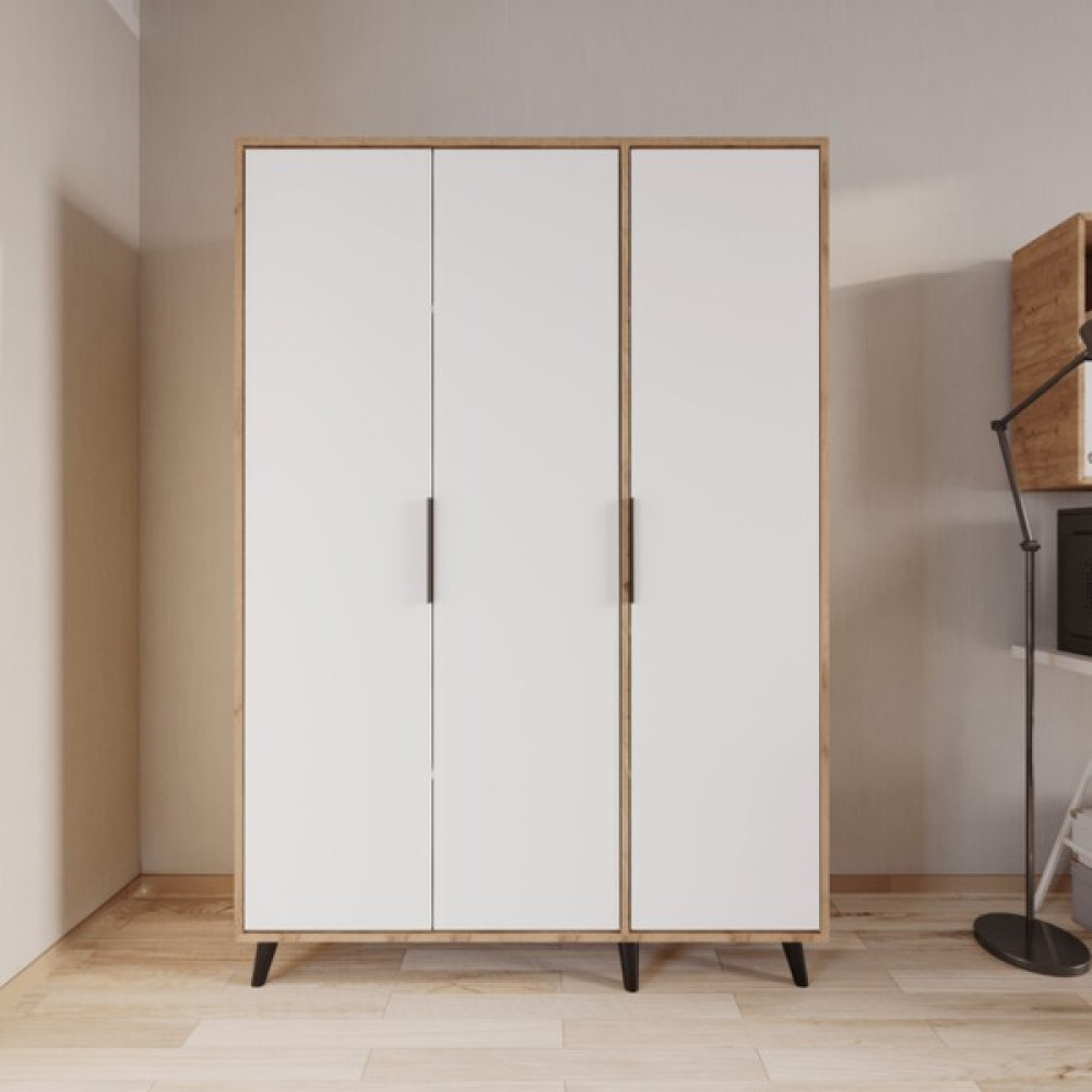 Alonex Aden Üç Kapılı 120 x 192 cm Elbise Dolabı Sepet-Beyaz Yatak Odası Çocuk Odası Gardırop - Beyaz Gardrop & Dolap Fiyatı