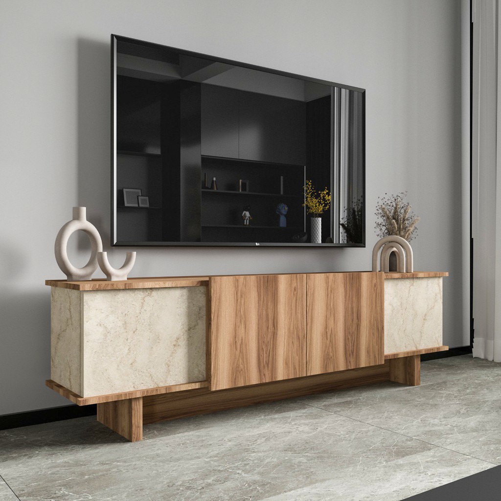 Alonex Home Diana 180 cm Tv Ünitesi , Ceviz- Mermer Desenli Tv Ünitesi - Ceviz - Ekru Tv Ünitesi / Sehpası Fiyatı