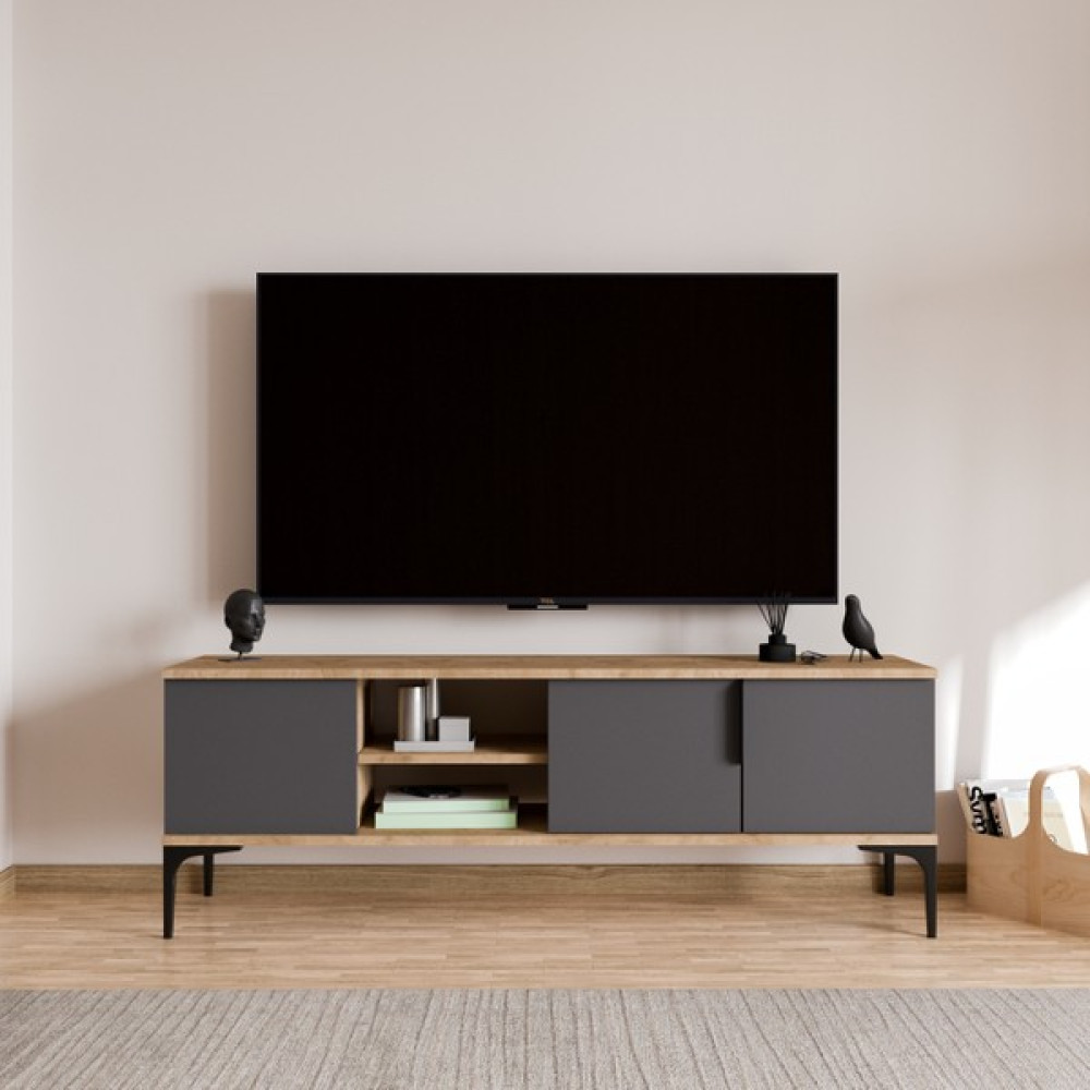 Alonex Home Tarz (Full Antrasit) , 150 cm Tv Ünitesi , Tv Sehpası ,raflı Tv Ünitesi Konsol - Antrasit Tv Ünitesi / Sehpası Fiyatı