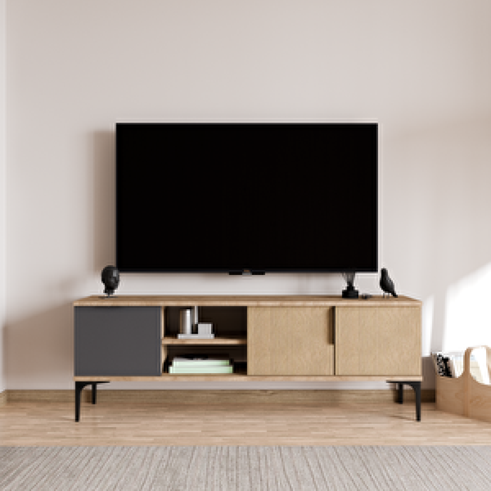 Alonex Home Tarz Sepet-Antrasit, 150 Cm Tv Ünitesi , Tv Sehpası ,Raflı Tv Ünitesi Konsol Tv Ünitesi / Sehpası Fiyatı