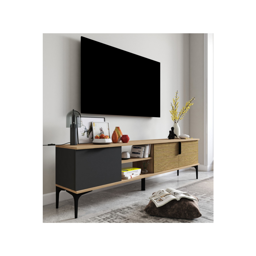 ALONEX Tarz Raflı 180 Cm Metal Kulp Tv Ünitesi (sepet - Antrasit) Tv Ünitesi / Sehpası Fiyatı
