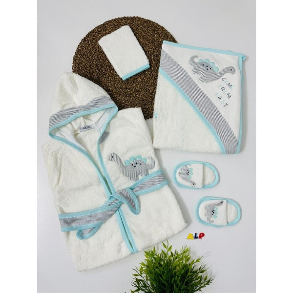 Alp Bebe Tiny Dinosaur 4 Parça Bebek Bornoz Set Takım Turkuaz Oto Boyaları Fiyatı