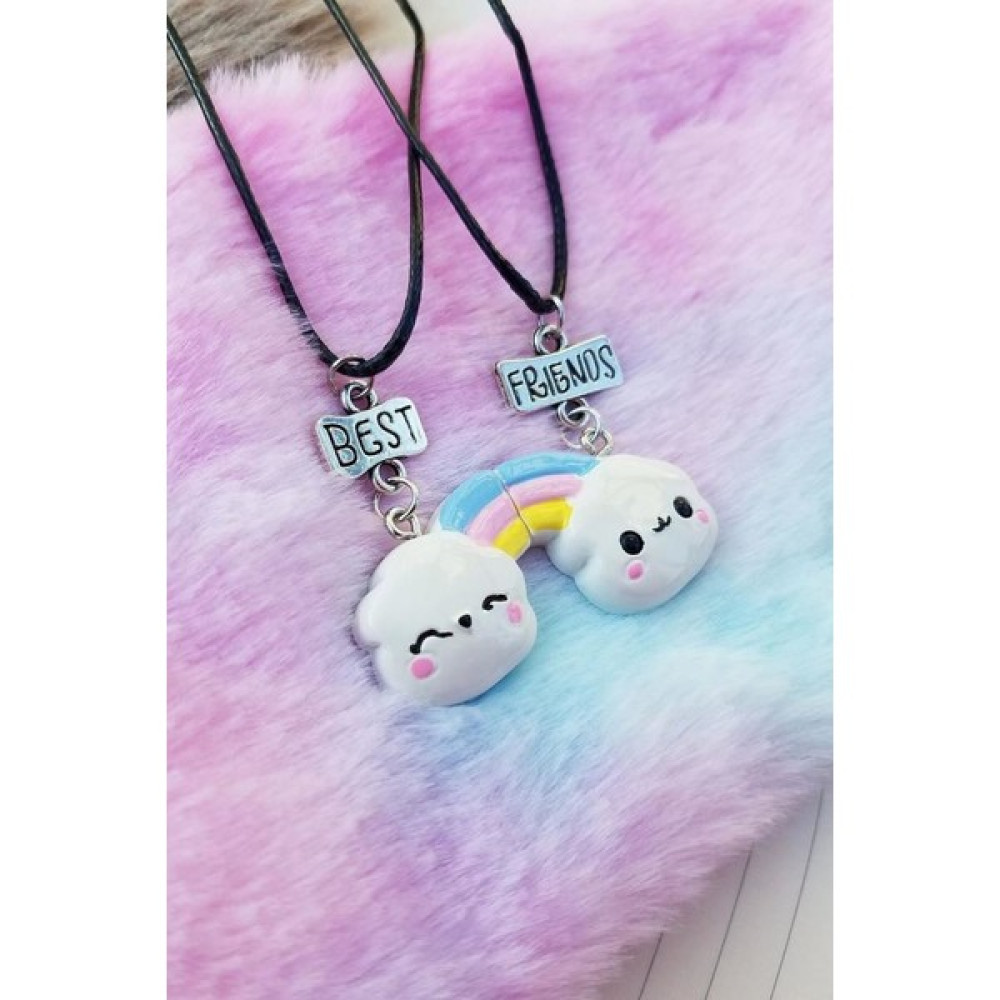 Alp Collection Renkli Gökkuşağı Best Friends Bff 2li Çift Suni Deri Ipli Kolye Bijuteri Kolye Fiyatı