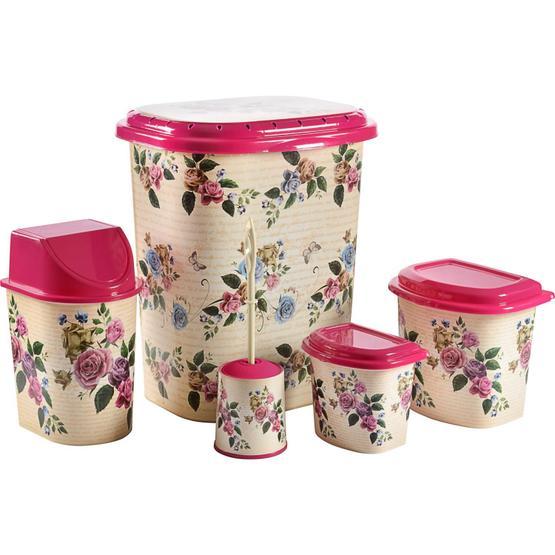 Alper Banyo TP2241 Pembe Kalp Desenli Banyo Seti Banyo Aksesuar Seti Fiyatı