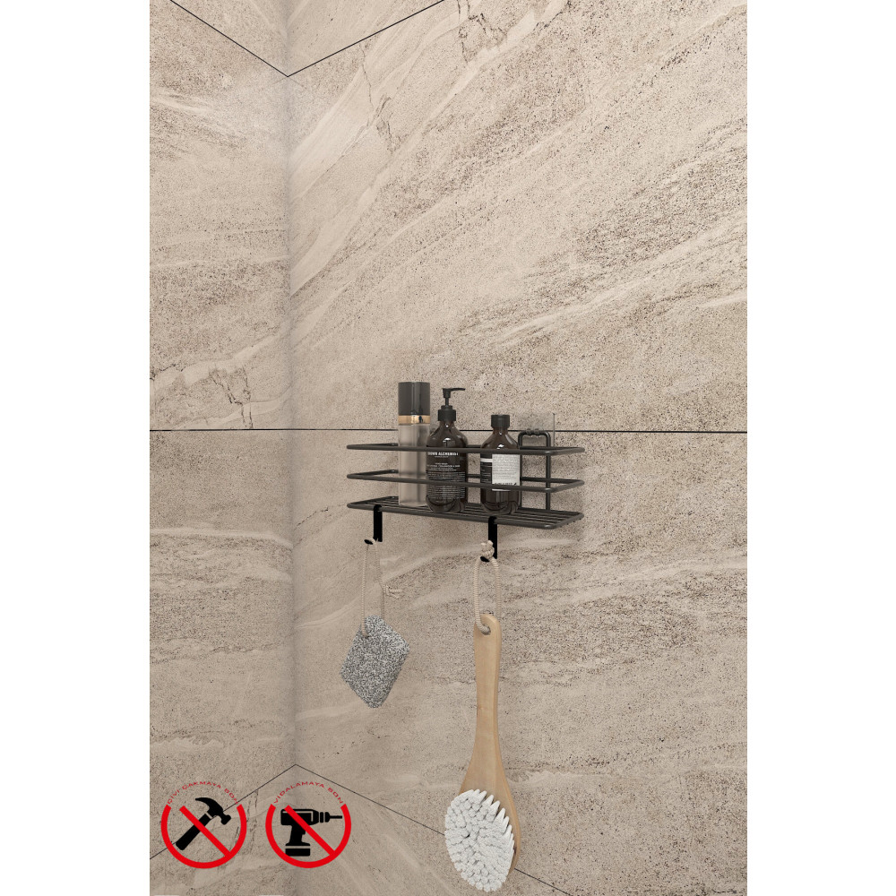 Alper Banyo Yapışkanlı Kancalı Banyo Ve Mutfak Rafı Mat Siyah Banyo Duş Askısı Banyo Aksesuarları Fiyatı