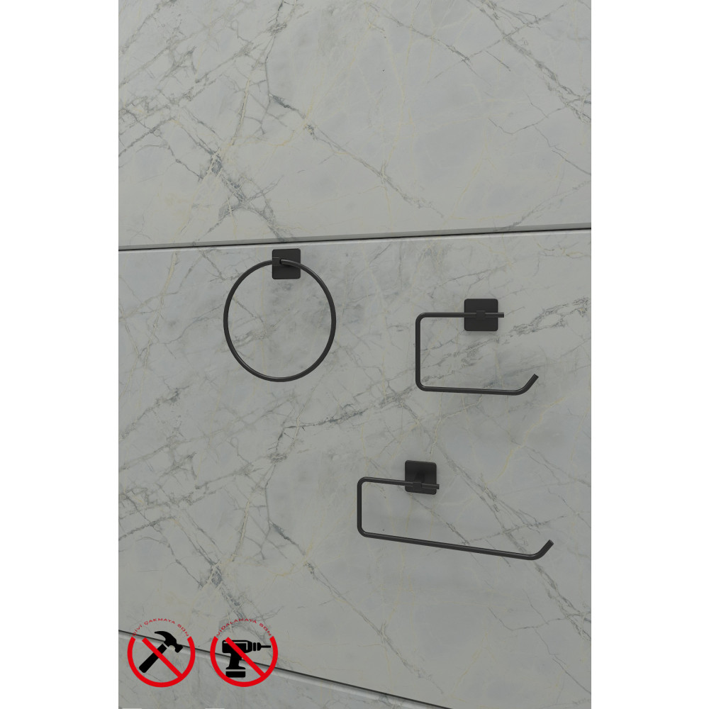 Alper Banyo Yapışkanlı Siyah Kare Topuz Havluluk ve Kare Tuvalet Kağıtlık Kare Peçetelik Seti Banyo Düzenleyici Banyo Aksesuarları Fiyatı