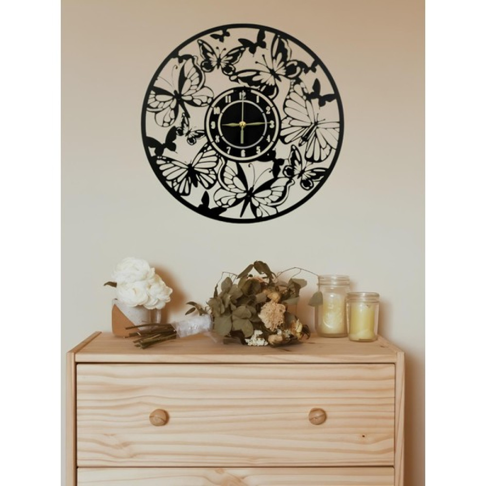 Alpha Metal Design Kelebekli Duvar Saati - 41X41 Cm Metal Duvar Saati - Siyah Duvar Saati AMD3000 Dekoratif Saat Fiyatı