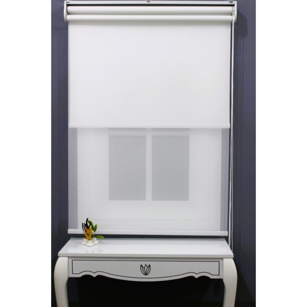 Alpinaz Çift Mekanizmalı Çizgili Tül & Mat Beyaz Stor Perde % 80 Işıgı Kesme Özelliği - 100 x 200 cm Stor Perde Fiyatı