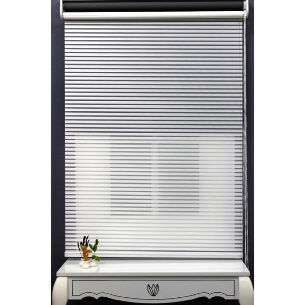 Alpinaz Çift Mekanizmalı Kalın Çizği Tül & Mat Gri Stor %90 Işıgı Keser - Gri - Beyaz - 220 x 260 cm Stor Perde Fiyatı