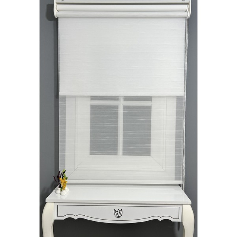 Alpinaz Çiftli Sistem Modern Çizği Tül & Mat Beyaz Stor %80 Işıgı Keser - 140 x 200 cm Stor Perde Fiyatı