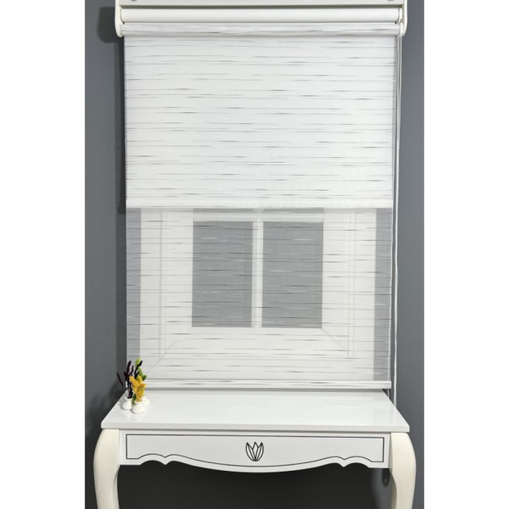 Alpinaz Çiftli Sistem Modern Renkli Çizgi Tül & Mat Beyaz Stor %80 Işıgı Keser - 110 x 200 cm Stor Perde Fiyatı