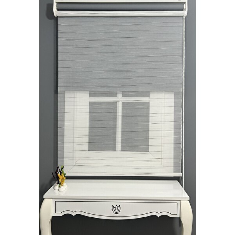 Alpinaz Çiftli Sistem Modern Renkli Çizgi Tül & Mat Gri Stor %90 Işıgı Keser - Gri - Beyaz - 170 x 200 cm Stor Perde Fiyatı